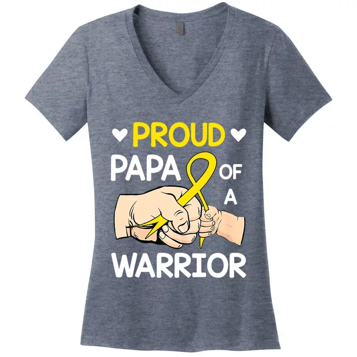 Bump Proud Papa Of A Warrior Childhood Cancer Awareness Women's V-Neck T-Shirt