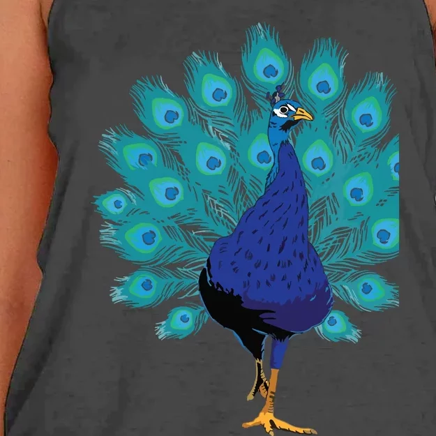 Blue Peacock Print Teal Feathers Bird Lover Gifts Women's Knotted Racerback Tank