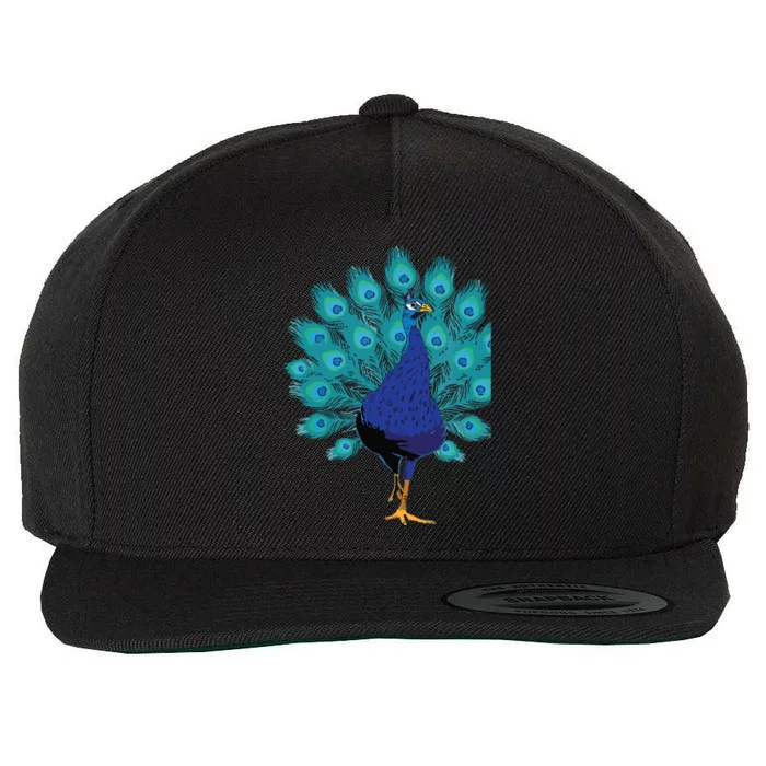 Blue Peacock Print Teal Feathers Bird Lover Gifts Wool Snapback Cap