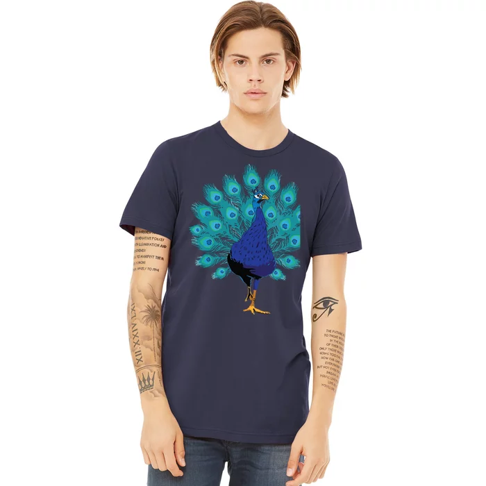 Blue Peacock Print Teal Feathers Bird Lover Gifts Premium T-Shirt