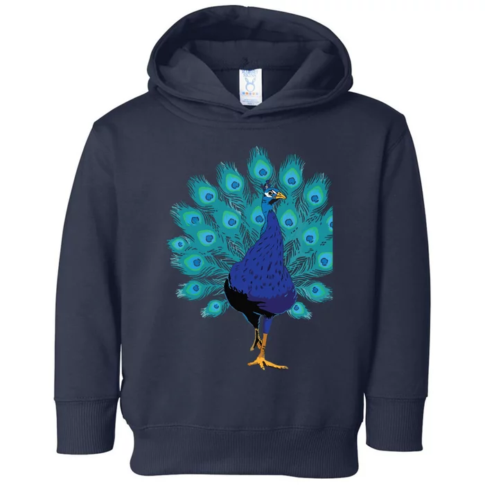 Blue Peacock Print Teal Feathers Bird Lover Gifts Toddler Hoodie