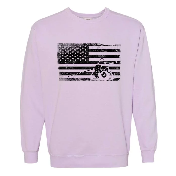 Billiards Pool Player Ball American Flag Vintage Gift Garment-Dyed Sweatshirt