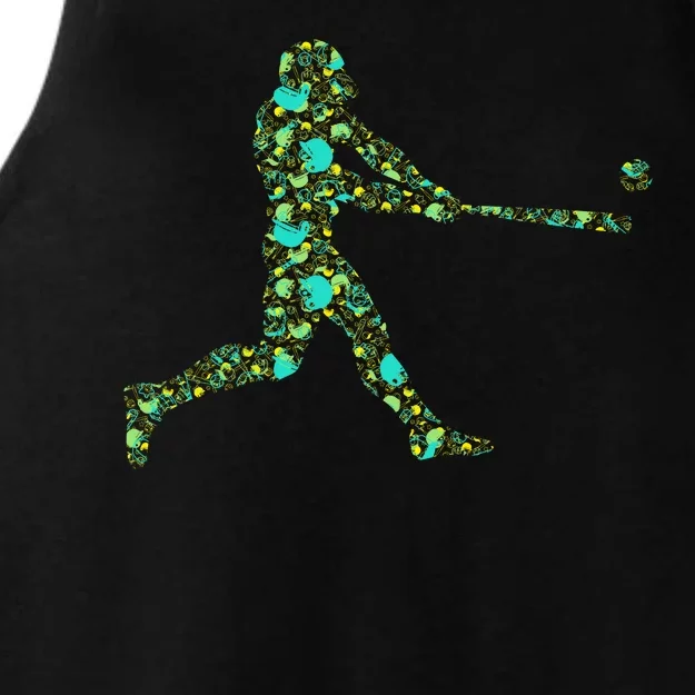 Baseball Player Pattern Ladies Tri-Blend Wicking Tank