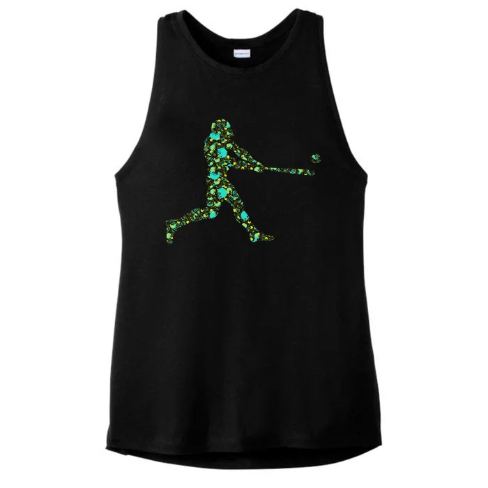 Baseball Player Pattern Ladies Tri-Blend Wicking Tank