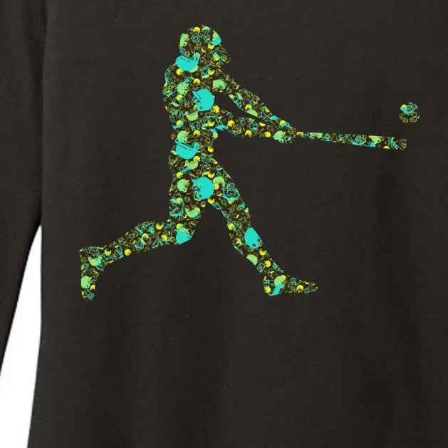 Baseball Player Pattern Womens CVC Long Sleeve Shirt