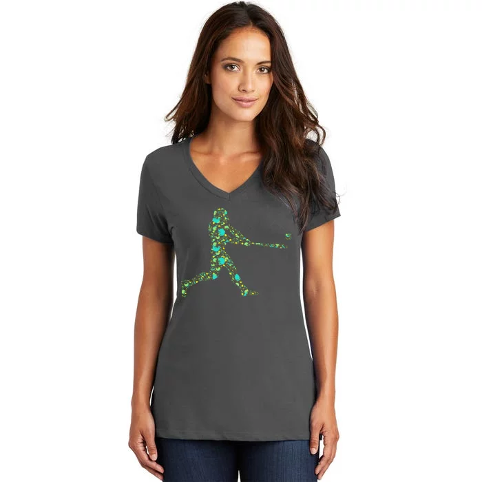 Baseball Player Pattern Women's V-Neck T-Shirt