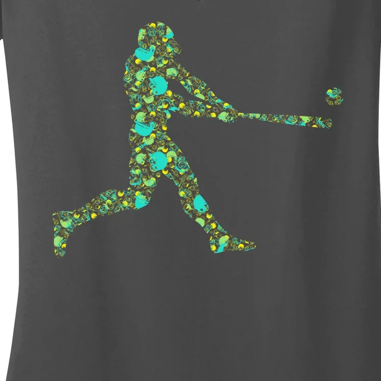 Baseball Player Pattern Women's V-Neck T-Shirt