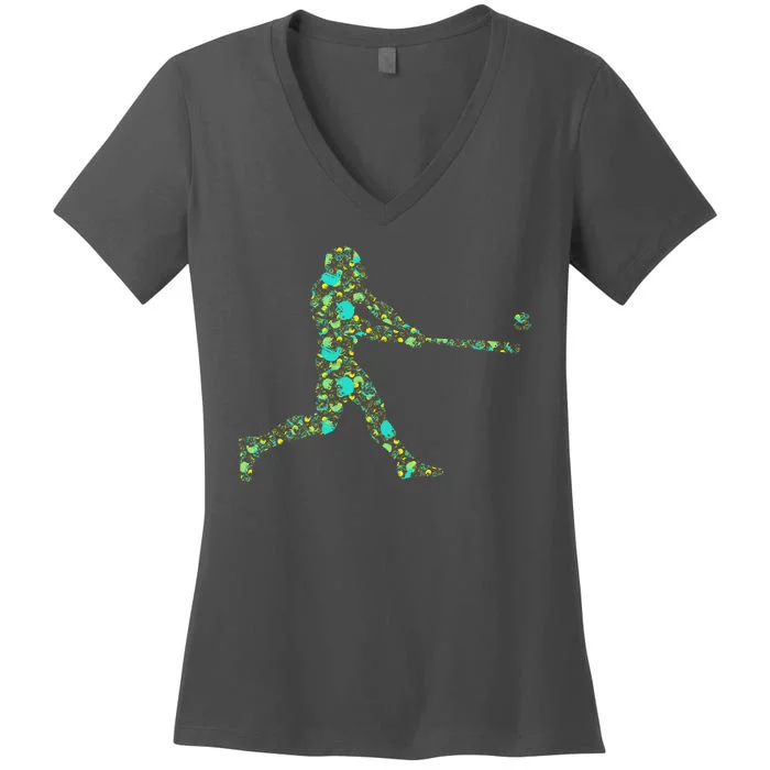 Baseball Player Pattern Women's V-Neck T-Shirt