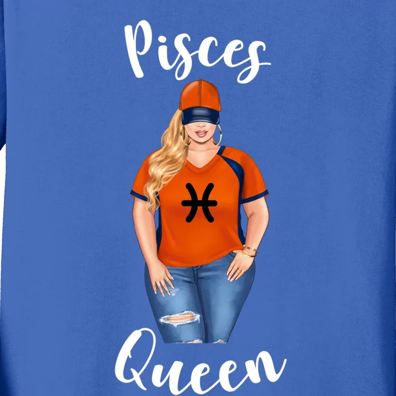 Baseball Pisces Queen Mom Blonde March Cute Gift Kids Long Sleeve Shirt