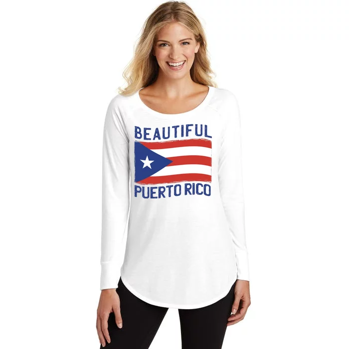 Beautiful Puerto Rico Flag Women's Perfect Tri Tunic Long Sleeve Shirt