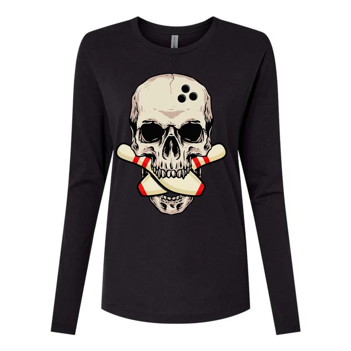 Bowling Pins Retro Skull Skeleton Head Bowling Ball Womens Cotton Relaxed Long Sleeve T-Shirt