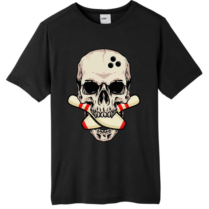 Bowling Pins Retro Skull Skeleton Head Bowling Ball ChromaSoft Performance T-Shirt