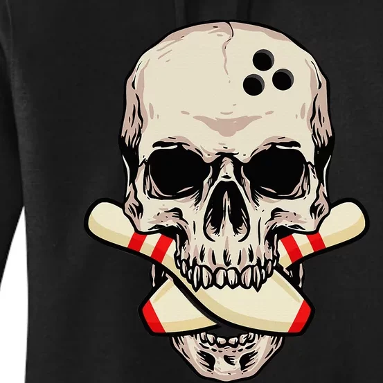 Bowling Pins Retro Skull Skeleton Head Bowling Ball Women's Pullover Hoodie