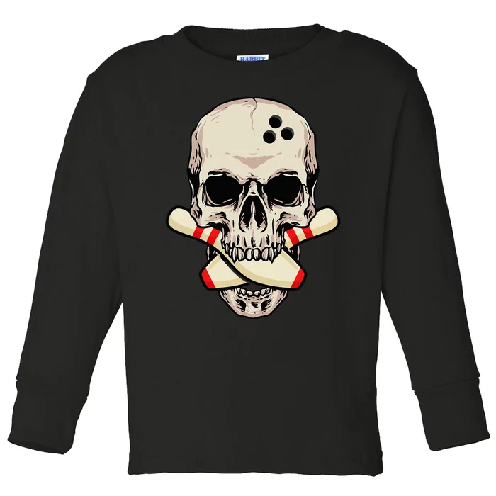 Bowling Pins Retro Skull Skeleton Head Bowling Ball Toddler Long Sleeve Shirt