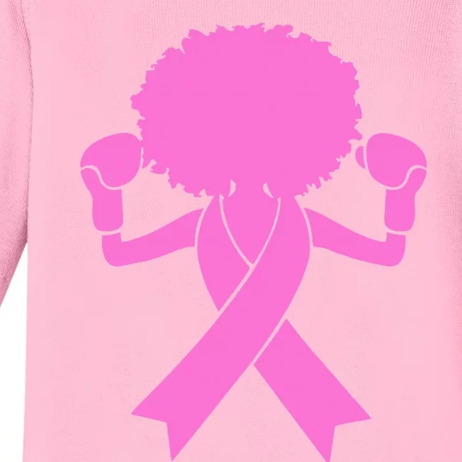 Boxing Pink Ribbon African American Breast Cancer Baby Long Sleeve Bodysuit