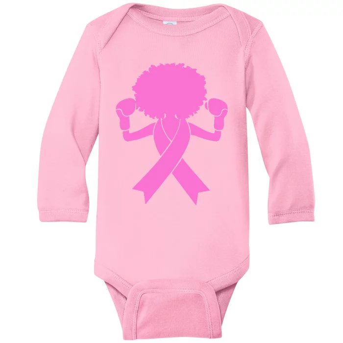 Boxing Pink Ribbon African American Breast Cancer Baby Long Sleeve Bodysuit