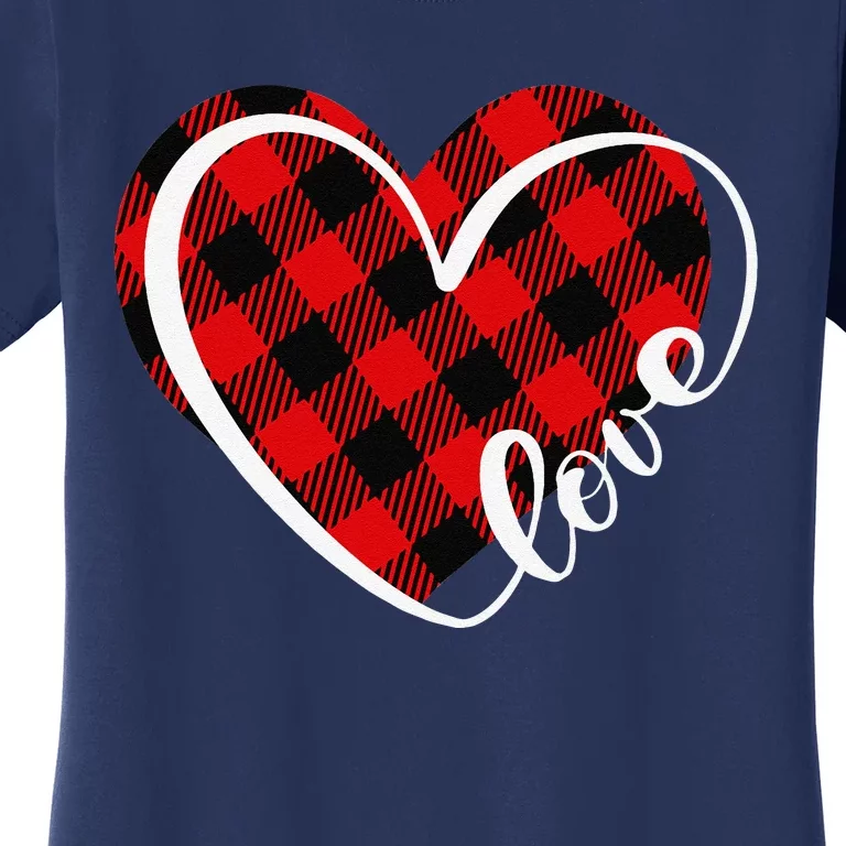 Buffalo Plaid Red And Black Valentine Heart Love Women Women's T-Shirt