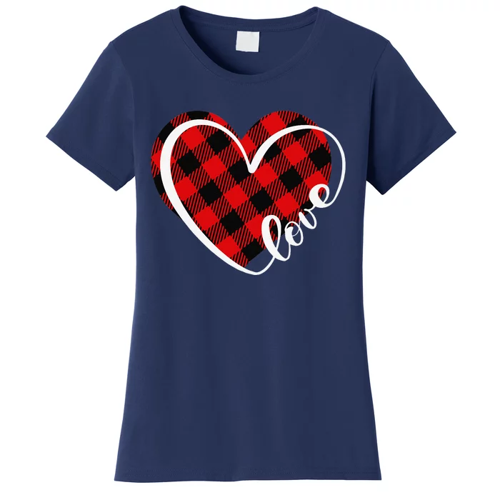 Buffalo Plaid Red And Black Valentine Heart Love Women Women's T-Shirt