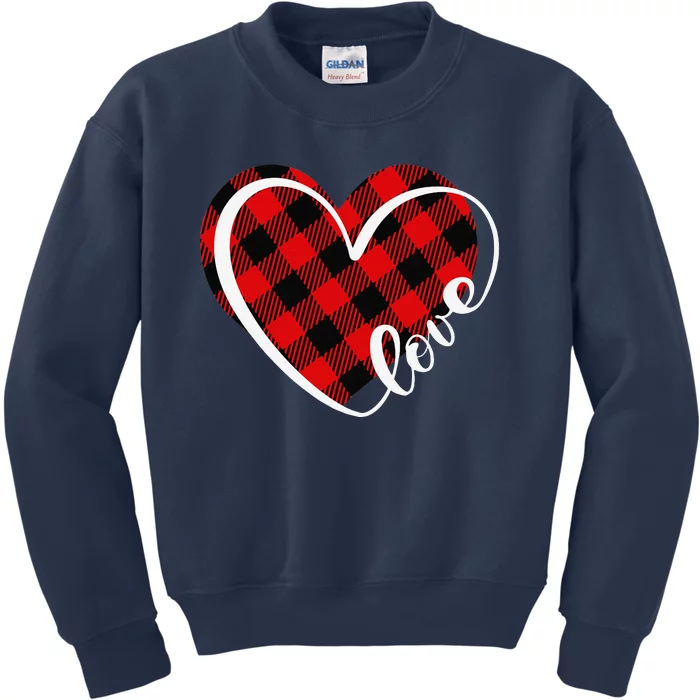 Buffalo Plaid Red And Black Valentine Heart Love Women Kids Sweatshirt