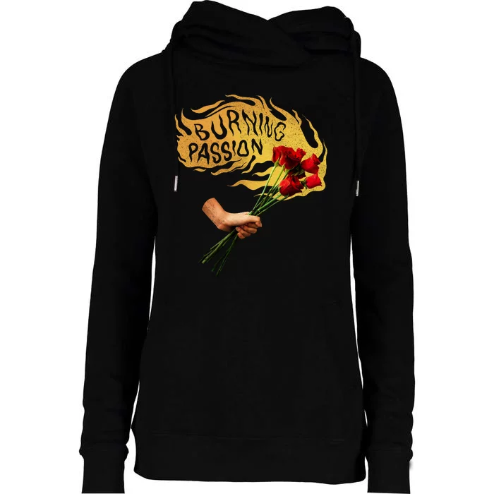 Burning Passion Rose Womens Funnel Neck Pullover Hood