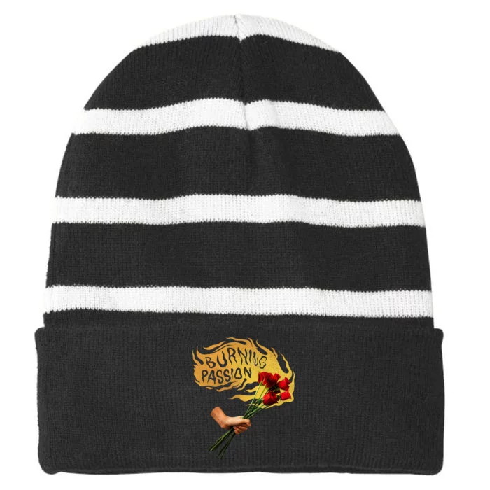 Burning Passion Rose Striped Beanie with Solid Band