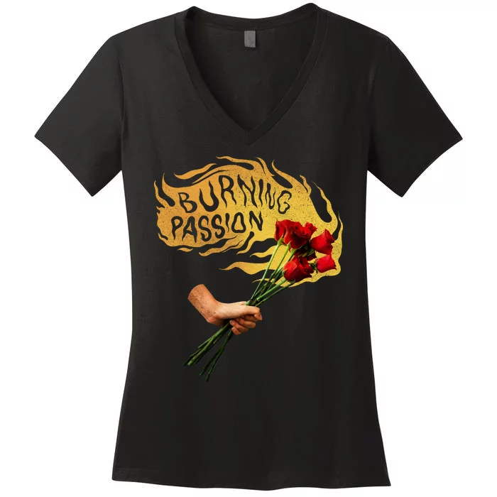 Burning Passion Rose Women's V-Neck T-Shirt