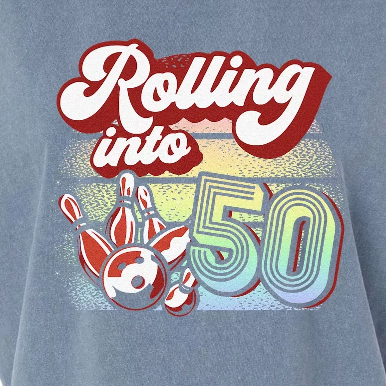 Bowling Party Rolling Into 50 Bowling Birthday Garment-Dyed Women's Muscle Tee