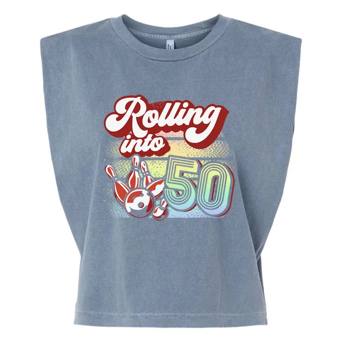 Bowling Party Rolling Into 50 Bowling Birthday Garment-Dyed Women's Muscle Tee