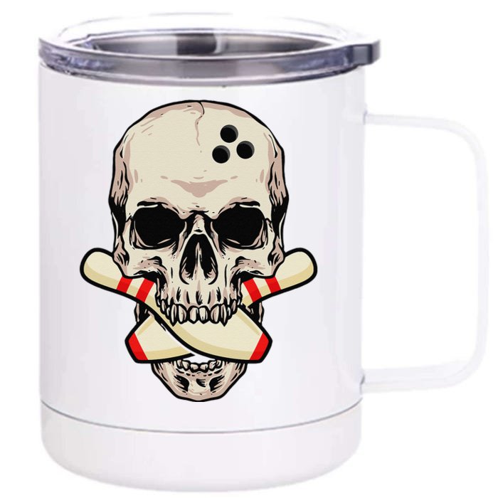 Bowling Pins Retro Skull Skeleton Head Bowling Ball Front & Back 12oz Stainless Steel Tumbler Cup