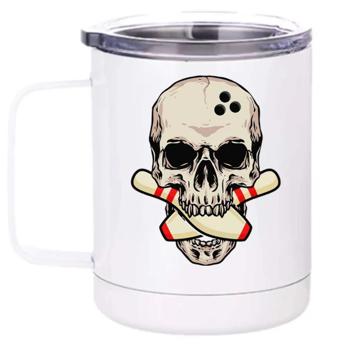 Bowling Pins Retro Skull Skeleton Head Bowling Ball Front & Back 12oz Stainless Steel Tumbler Cup