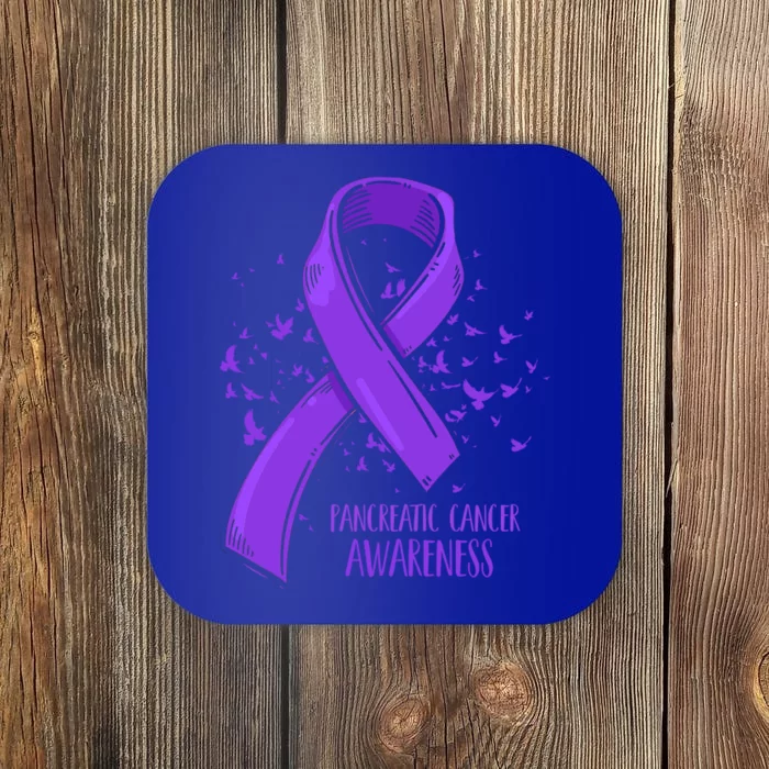 Birds Purple Ribbon Fighter Pancreatic Cancer Awareness Great Gift Coaster