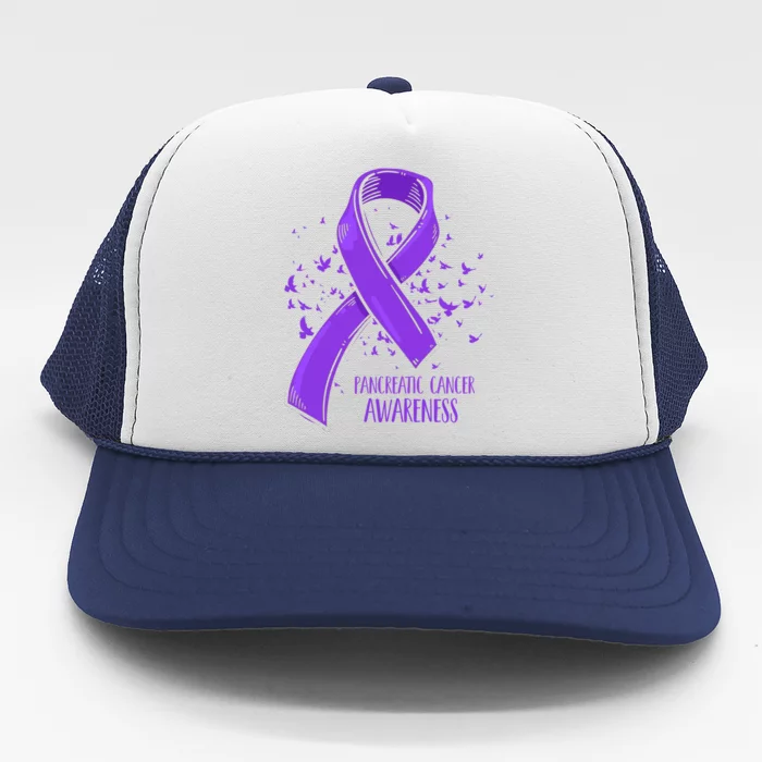 Birds Purple Ribbon Fighter Pancreatic Cancer Awareness Great Gift Trucker Hat