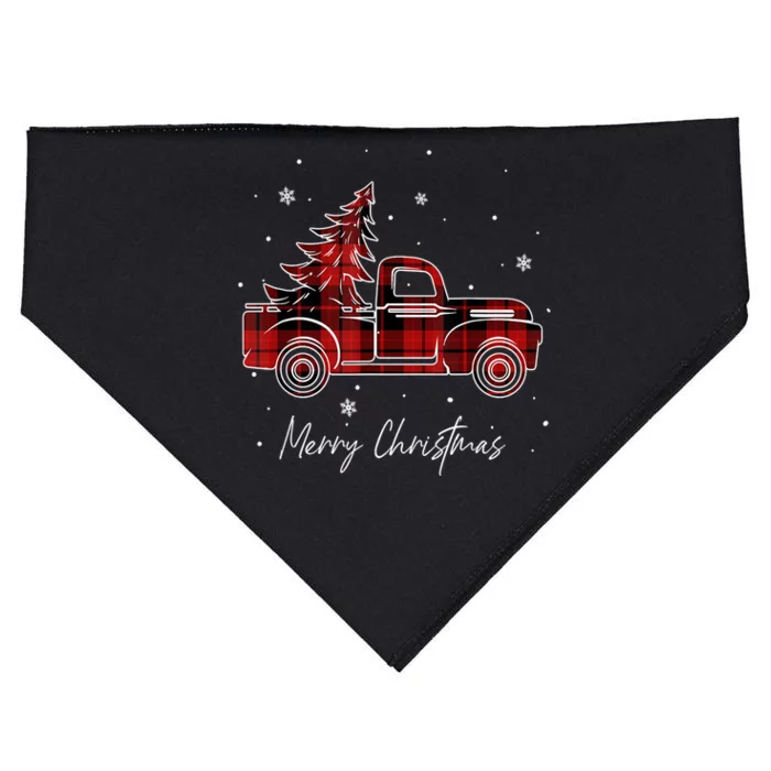 Buffalo Plaid Red Christmas Tree Funny Truck Xmas Pajamas Gift USA-Made Doggie Bandana