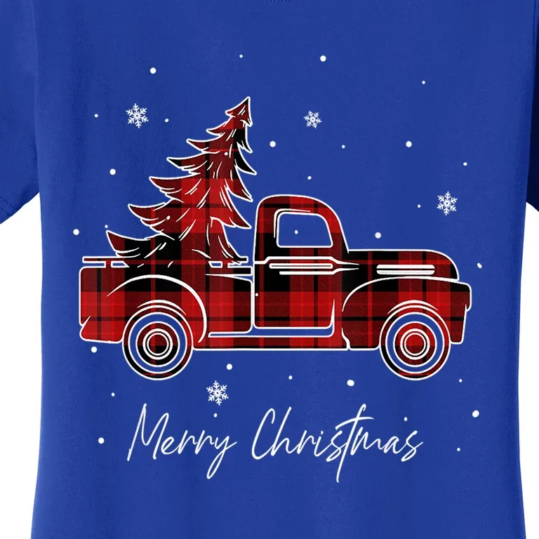 Buffalo Plaid Red Christmas Tree Funny Truck Xmas Pajamas Gift Women's T-Shirt