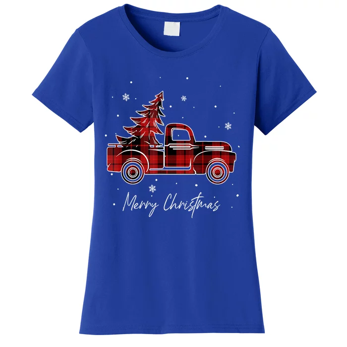 Buffalo Plaid Red Christmas Tree Funny Truck Xmas Pajamas Gift Women's T-Shirt