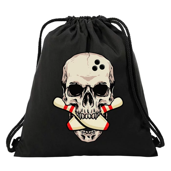 Bowling Pins Retro Skull Skeleton Head Bowling Ball Drawstring Bag