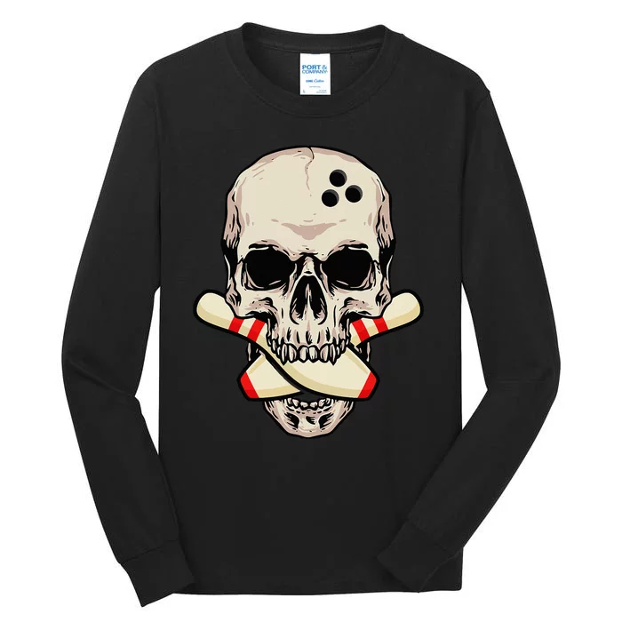 Bowling Pins Retro Skull Skeleton Head Bowling Ball Tall Long Sleeve T-Shirt