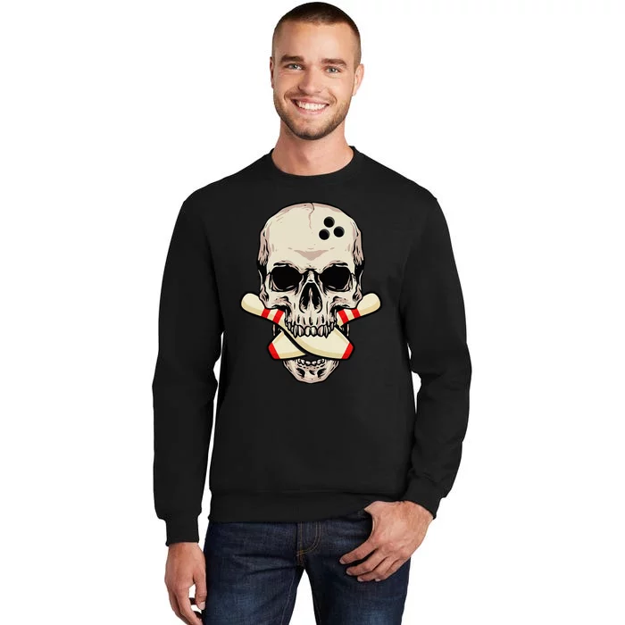 Bowling Pins Retro Skull Skeleton Head Bowling Ball Tall Sweatshirt