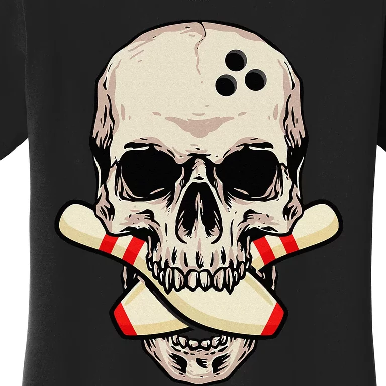 Bowling Pins Retro Skull Skeleton Head Bowling Ball Women's T-Shirt