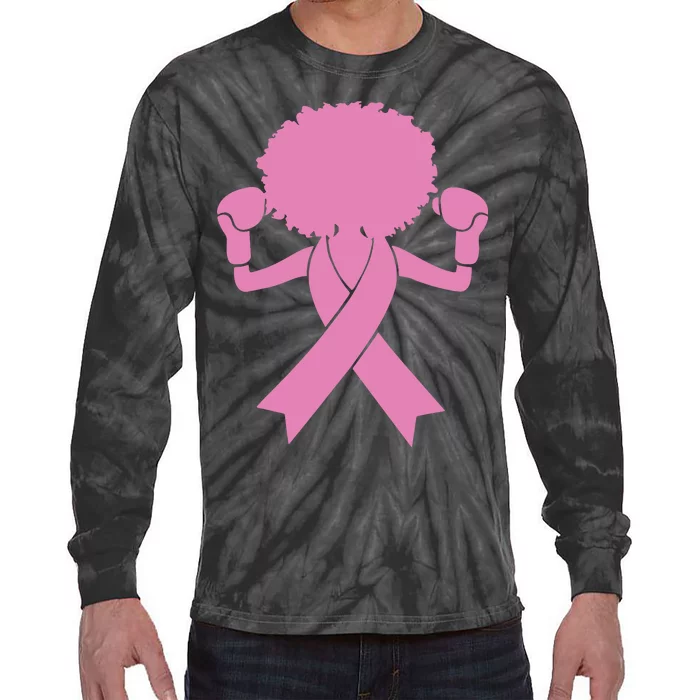 Boxing Pink Ribbon African American Breast Cancer Tie-Dye Long Sleeve Shirt