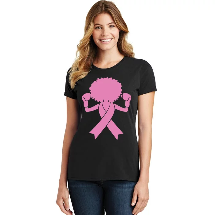 Boxing Pink Ribbon African American Breast Cancer Women's T-Shirt