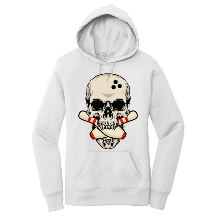 Bowling Pins Retro Skull Skeleton Head Bowling Ball Women's Pullover Hoodie