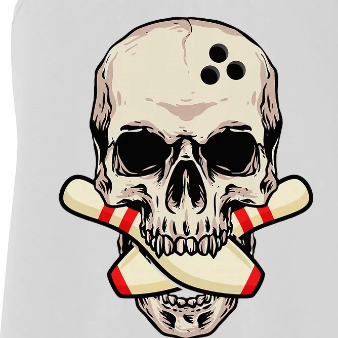 Bowling Pins Retro Skull Skeleton Head Bowling Ball Women's Racerback Tank