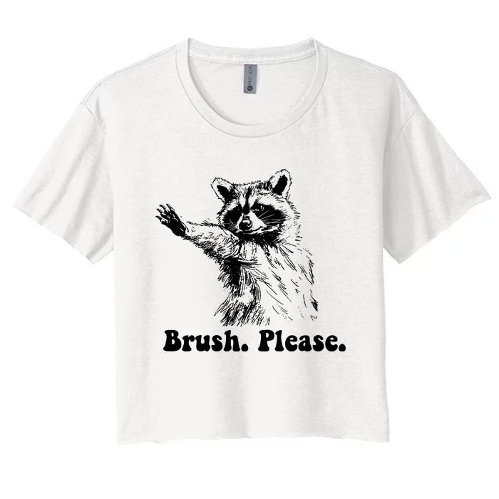 Bruh Please Retro Funny Raccoon Women's Crop Top Tee