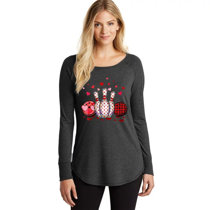 Buffalo Plaid Red Bowling Gnome Christmas Valentine Family Women's Perfect Tri Tunic Long Sleeve Shirt