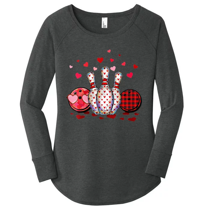 Buffalo Plaid Red Bowling Gnome Christmas Valentine Family Women's Perfect Tri Tunic Long Sleeve Shirt