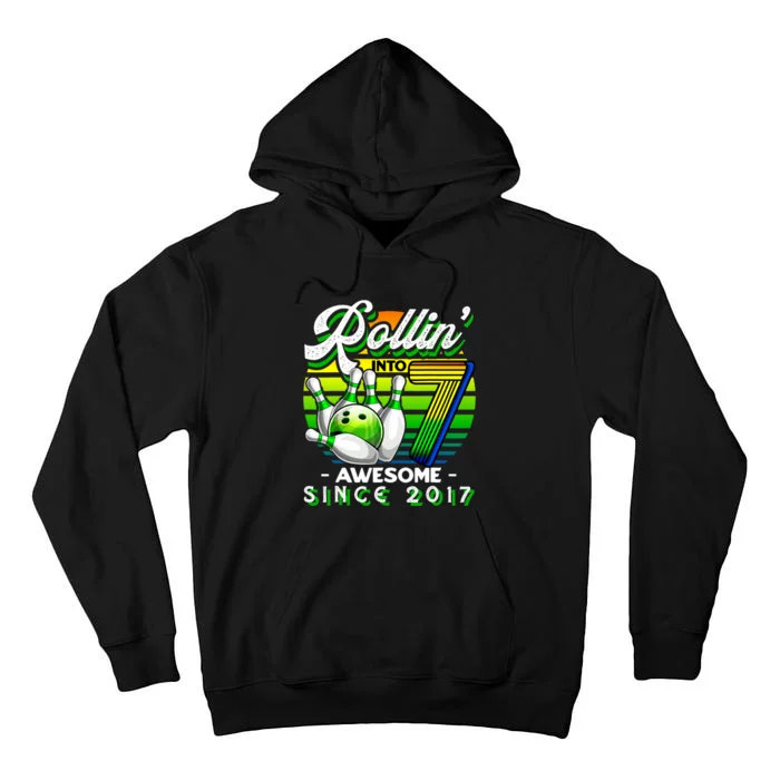 Bowling Party Rollin 7 Awesome 2017 Retro 7th Birthday Tall Hoodie