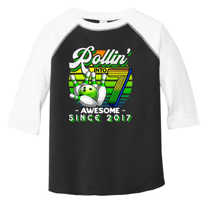 Bowling Party Rollin 7 Awesome 2017 Retro 7th Birthday Toddler Fine Jersey T-Shirt