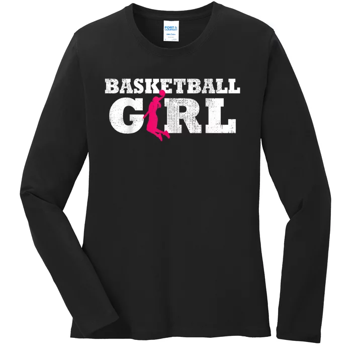 Basketball Player Silhouette Sport Gift Ladies Long Sleeve Shirt