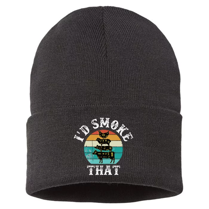 Bbq Party Smoker Chef Dad ID Smoke That Sustainable Knit Beanie